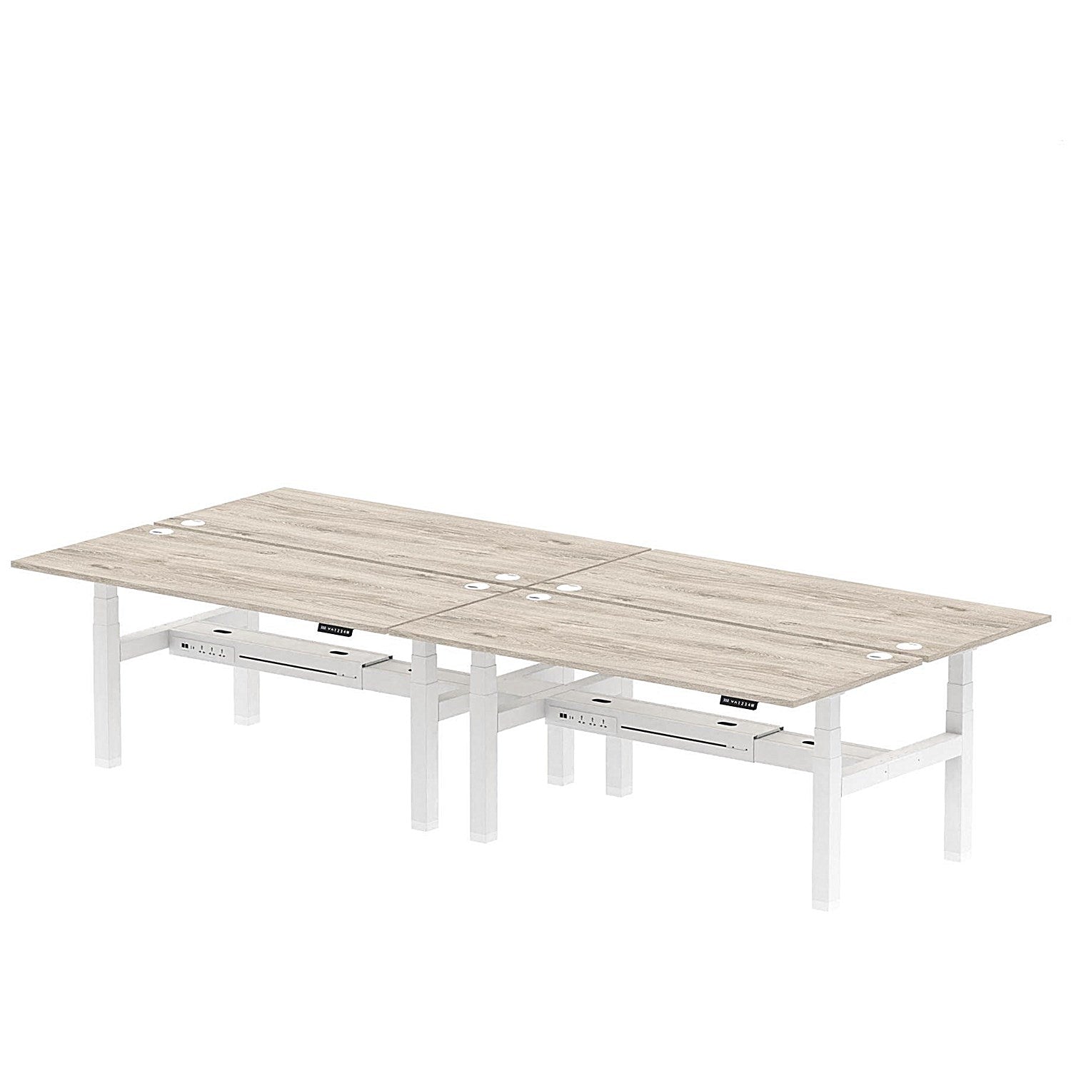Air 4 Person Sit-Standing Bench Desk, Back to Back, x 1800mm (800mm Deep), White Frame, Grey Oak Easy2Order : HA02698