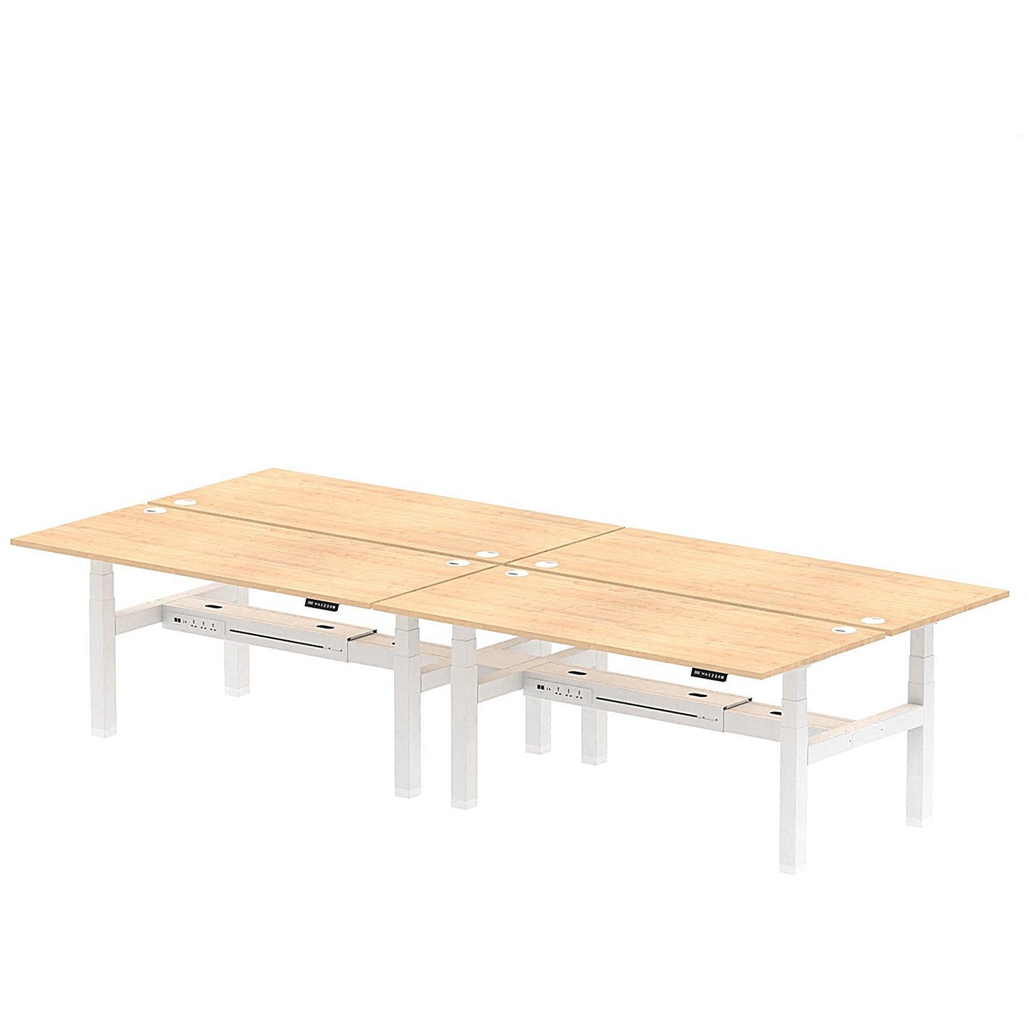 Air 4 Person Sit-Standing Bench Desk, Back to Back, x 1800mm (800mm Deep), White Frame, Maple Easy2Order : HA02710