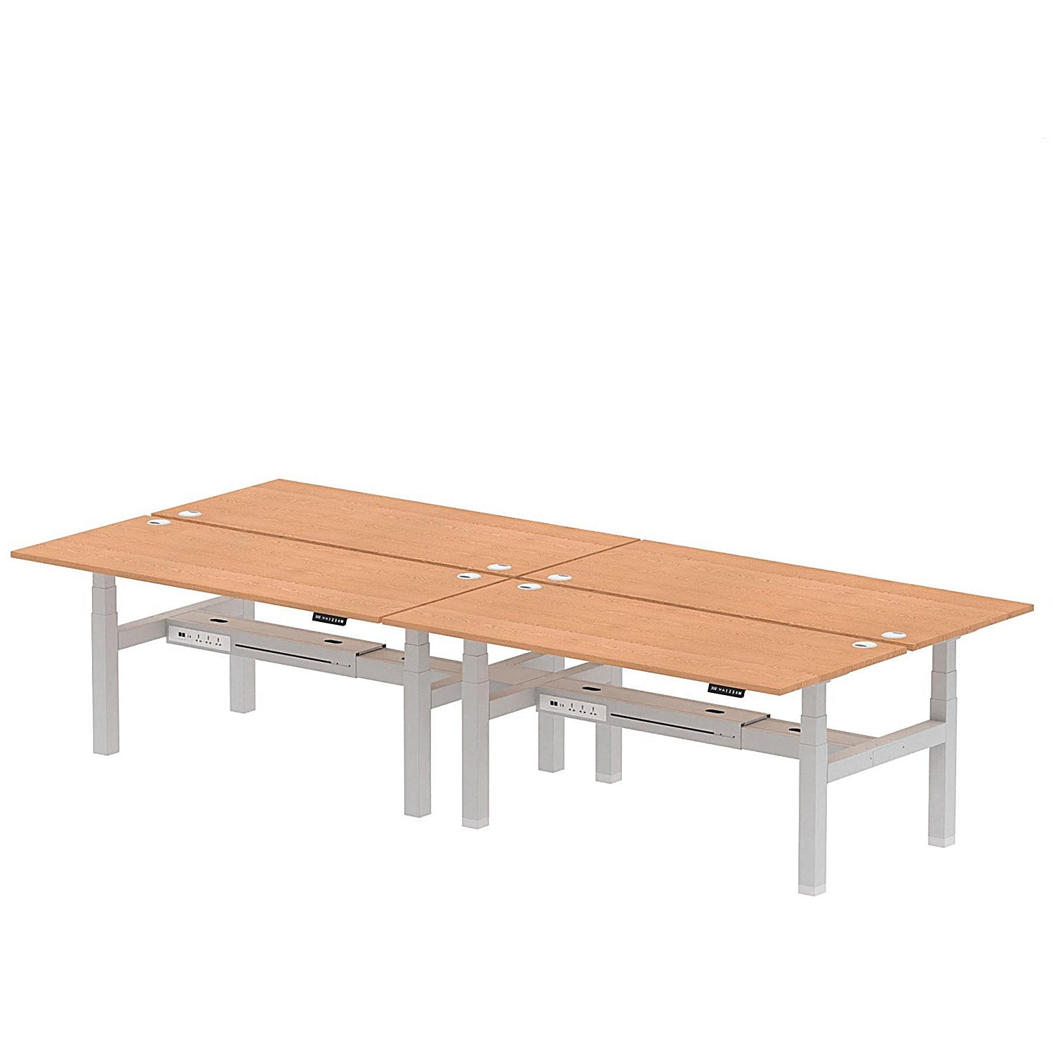 Air 4 Person Sit-Standing Bench Desk, Back to Back, x 1800mm (800mm Deep), Silver Frame, Oak Easy2Order : HA02720