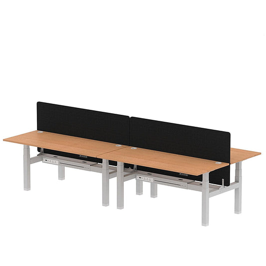Air 4 Person Sit-Standing Bench Desk with Black Straight Screen, Back to Back, 4 x 1800mm (800mm Deep), Silver Frame, Oak Easy2Order : HA02721