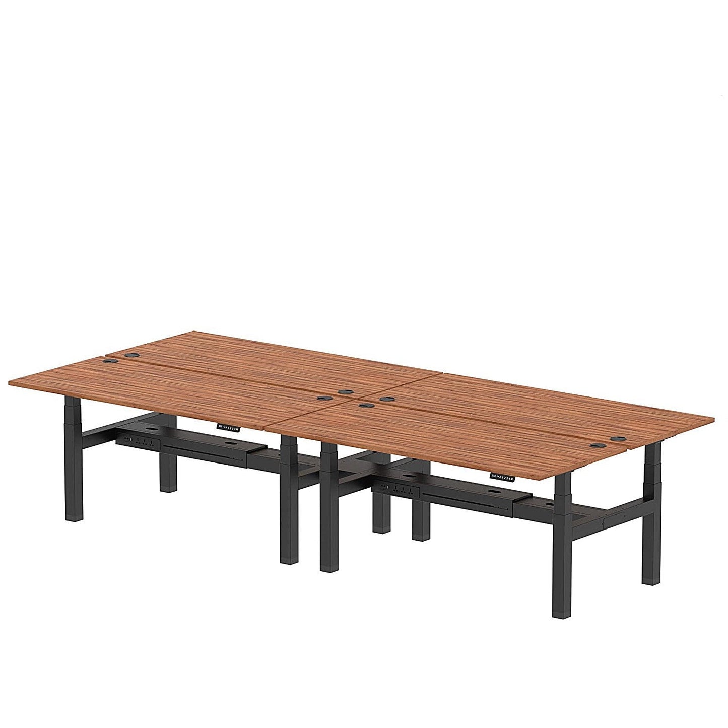 Air 4 Person Sit-Standing Bench Desk, Back to Back, x 1800mm (800mm Deep), Black Frame, Walnut Easy2Order : HA02730