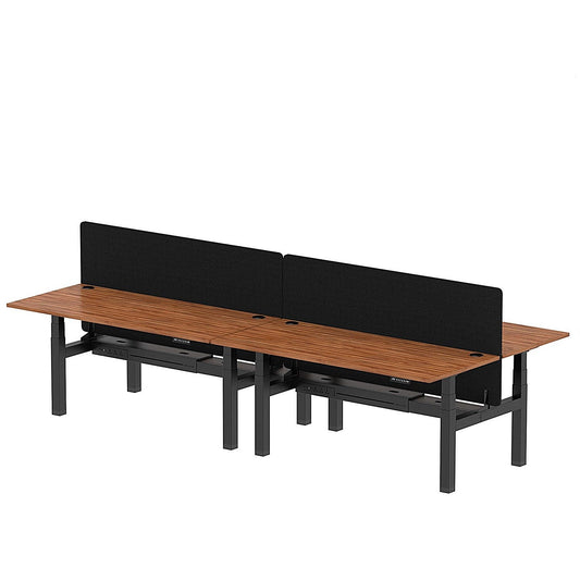Air 4 Person Sit-Standing Bench Desk with Black Straight Screen, Back to Back, 4 x 1800mm (800mm Deep), Black Frame, Walnut Easy2Order : HA02731