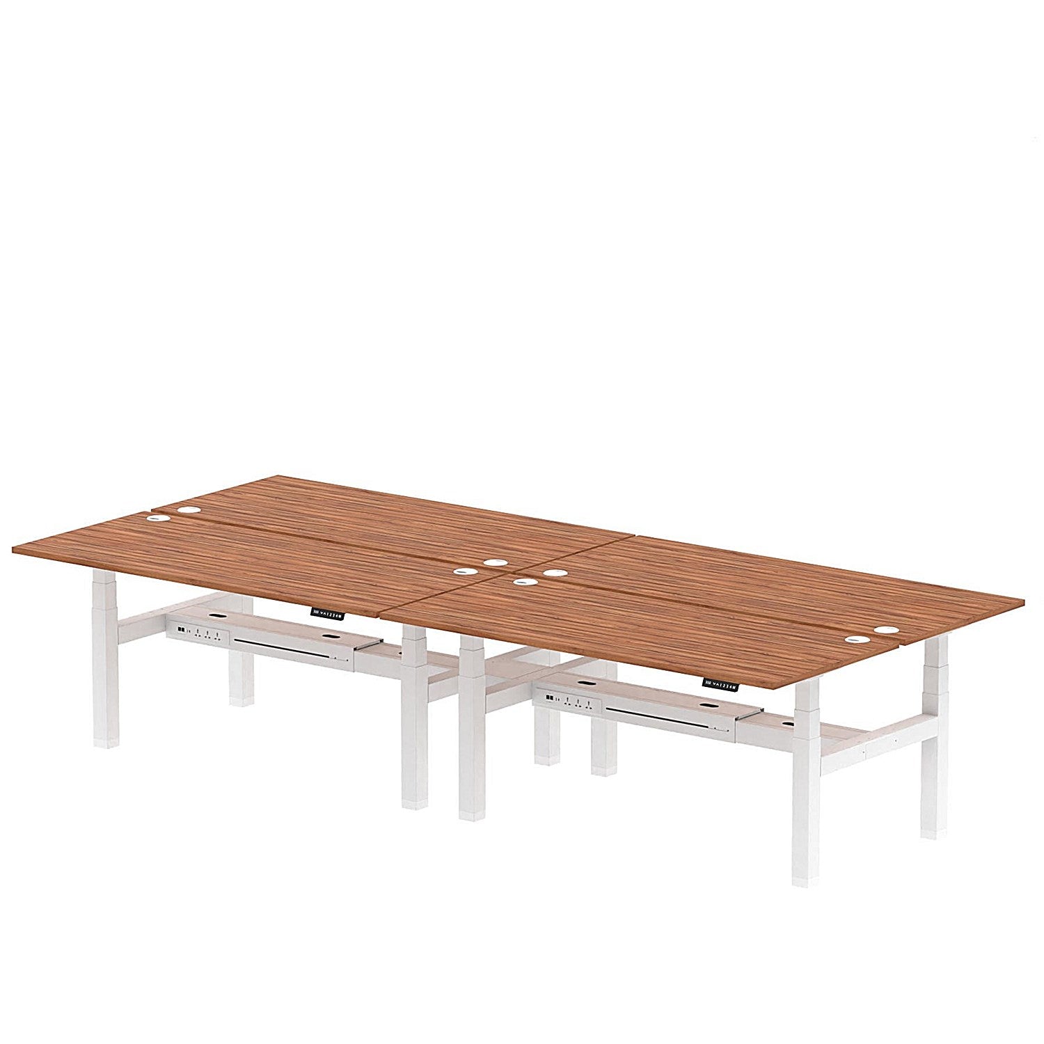 Air 4 Person Sit-Standing Bench Desk, Back to Back, x 1800mm (800mm Deep), White Frame, Walnut Easy2Order : HA02734