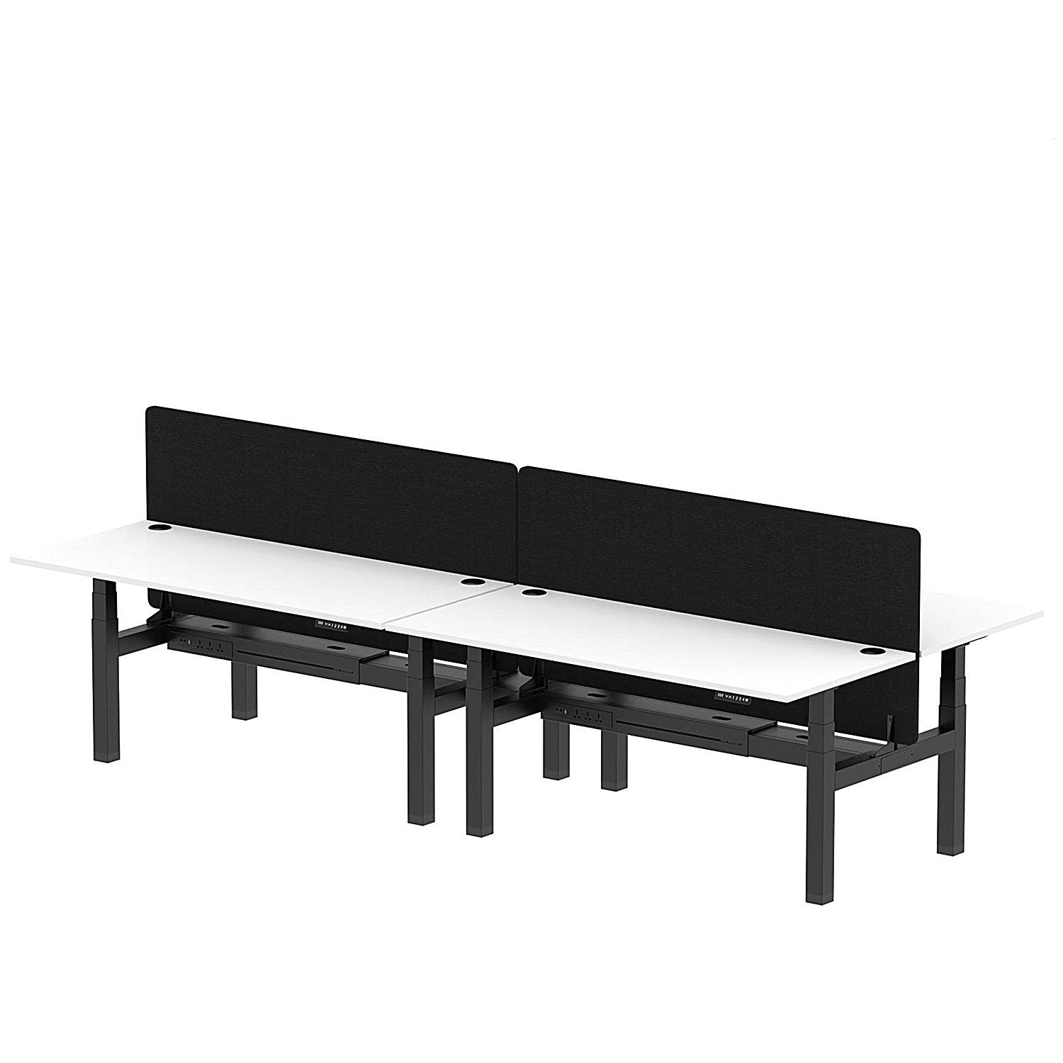 Air 4 Person Sit-Standing Bench Desk with Black Straight Screen, Back to Back, 4 x 1800mm (800mm Deep), Black Frame, White Easy2Order : HA02743