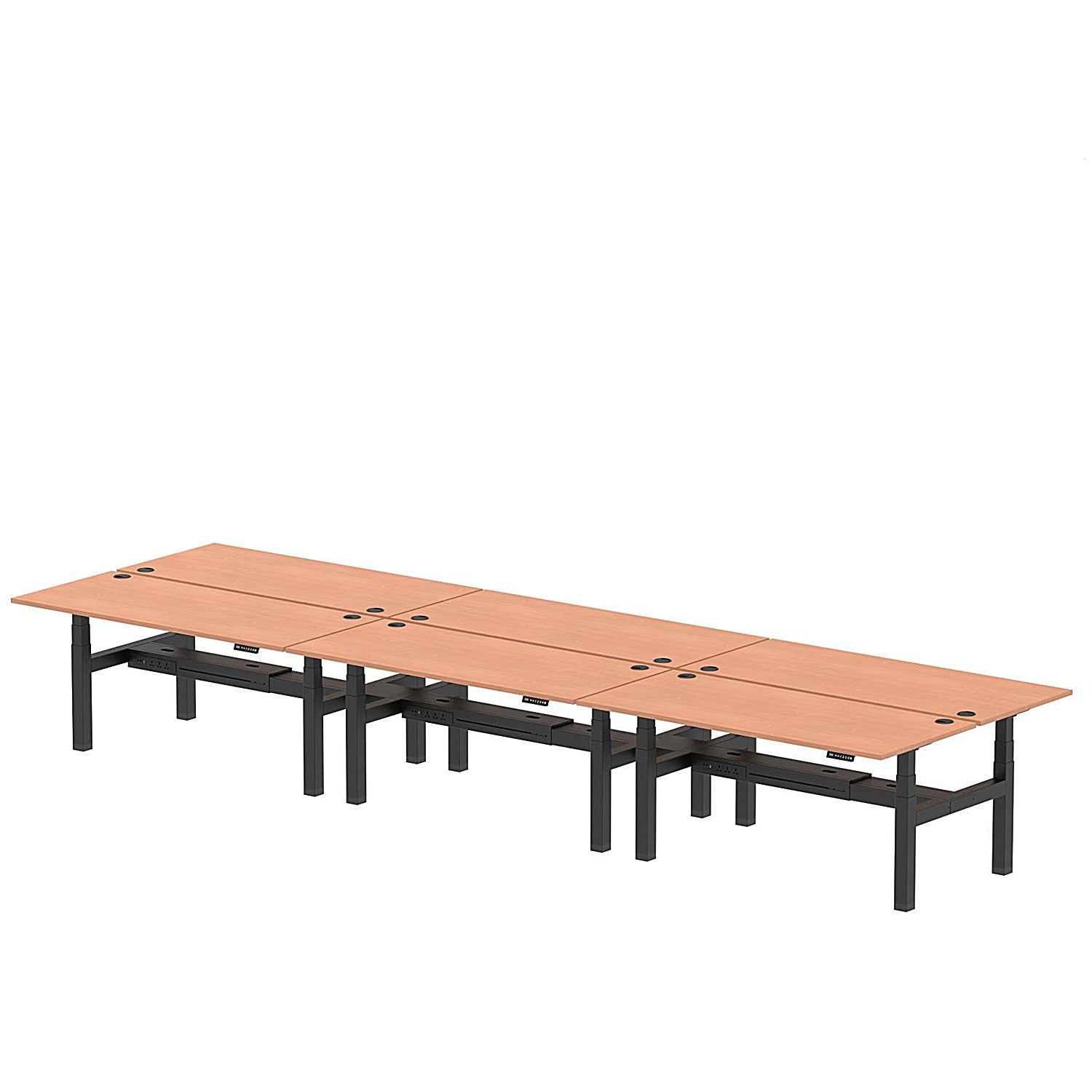 Air 6 Person Sit-Standing Bench Desk, Back to Back, 6 x 1800mm (800mm Deep), Black Frame, Beech Easy2Order : HA02754