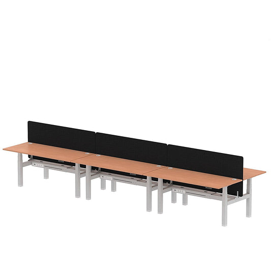 Air 6 Person Sit-Standing Bench Desk with Black Straight Screen, Back to Back, 6 x 1800mm (800mm Deep), Silver Frame, Beech Easy2Order : HA02757