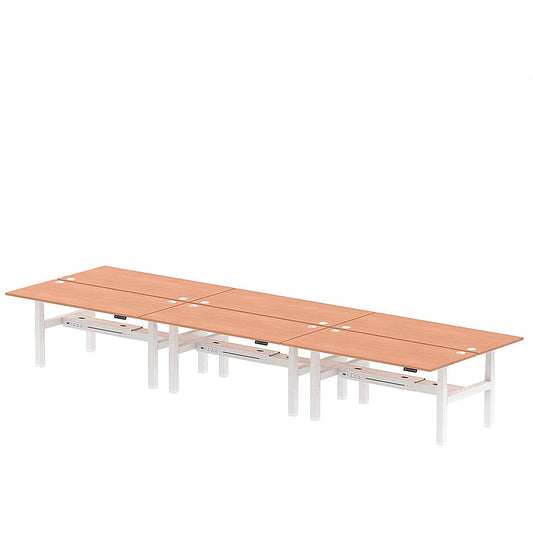 Air 6 Person Sit-Standing Bench Desk, Back to Back, 6 x 1800mm (800mm Deep), White Frame, Beech Easy2Order : HA02758
