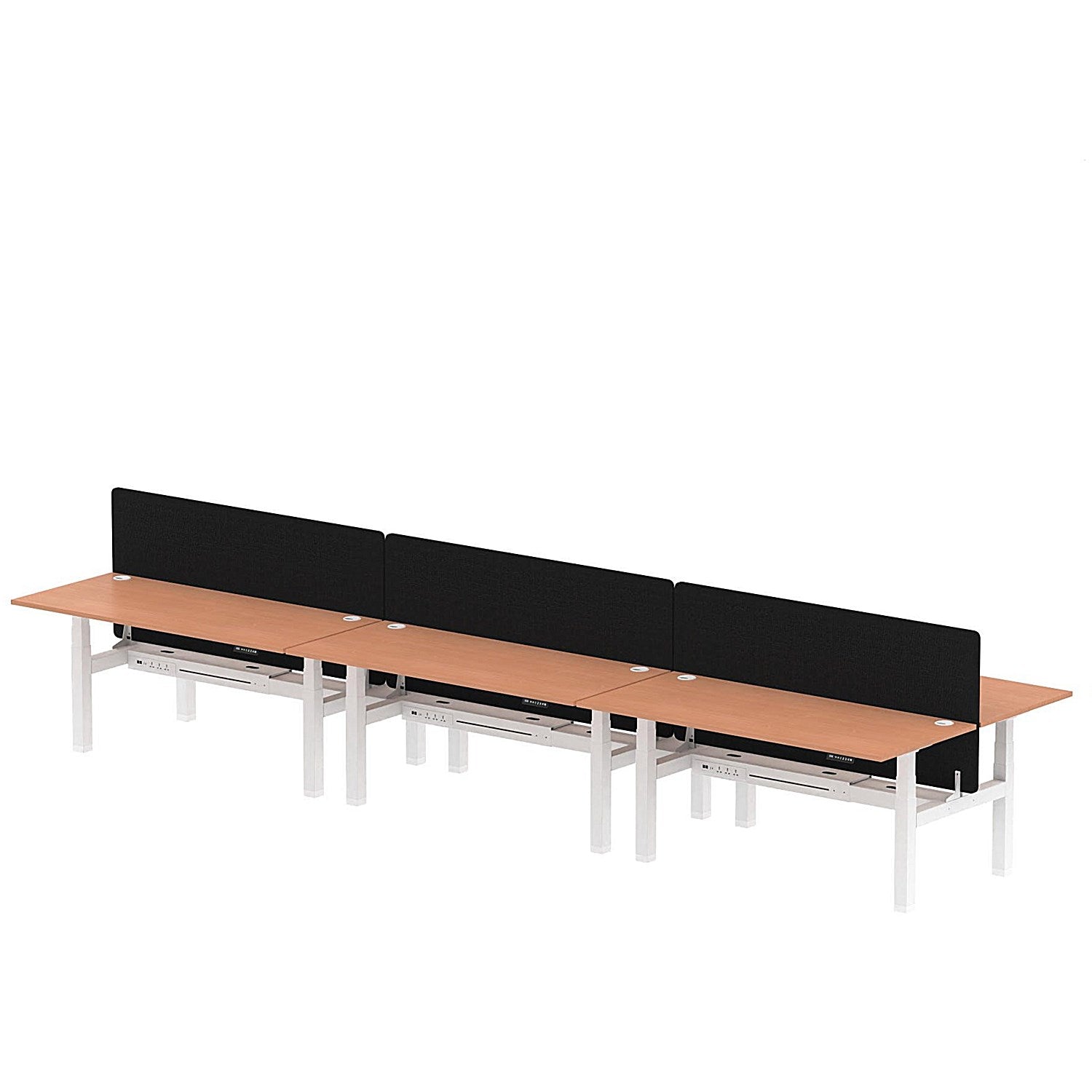 Air 6 Person Sit-Standing Bench Desk with Black Straight Screen, Back to Back, 6 x 1800mm (800mm Deep), White Frame, Beech Easy2Order : HA02759