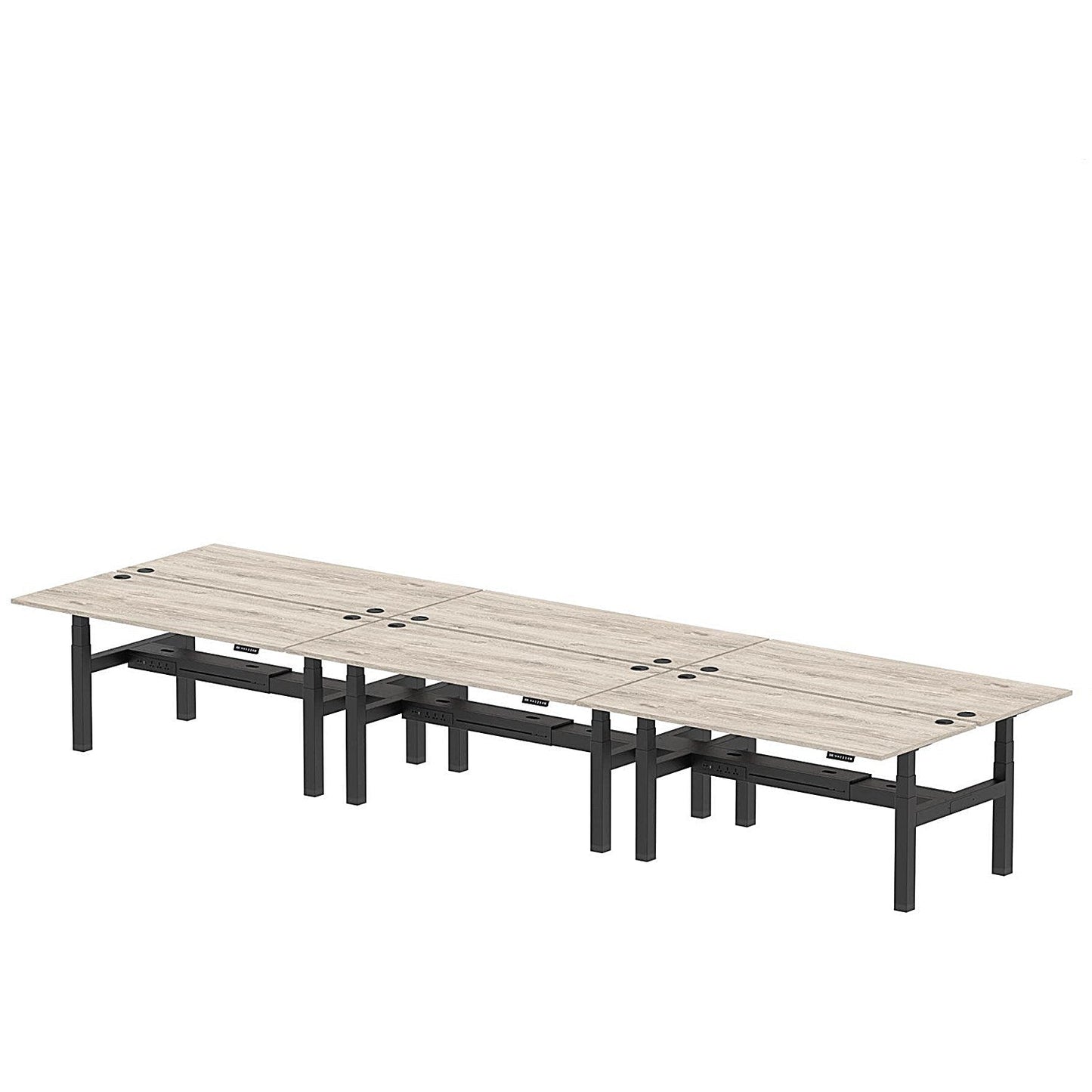Air 6 Person Sit-Standing Bench Desk, Back to Back, 6 x 1800mm (800mm Deep), Black Frame, Grey Oak Easy2Order : HA02766