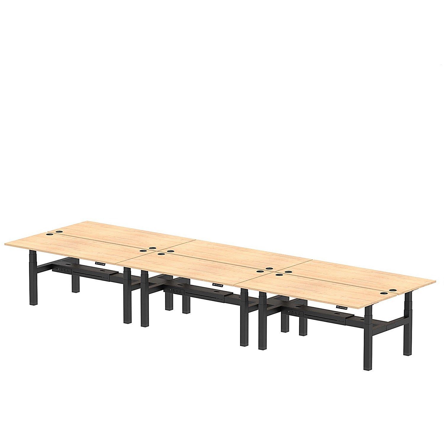 Air 6 Person Sit-Standing Bench Desk, Back to Back, 6 x 1800mm (800mm Deep), Black Frame, Maple Easy2Order : HA02778