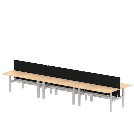 Air 6 Person Sit-Standing Bench Desk with Black Straight Screen, Back to Back, 6 x 1800mm (800mm Deep), Silver Frame, Maple Easy2Order : HA02781