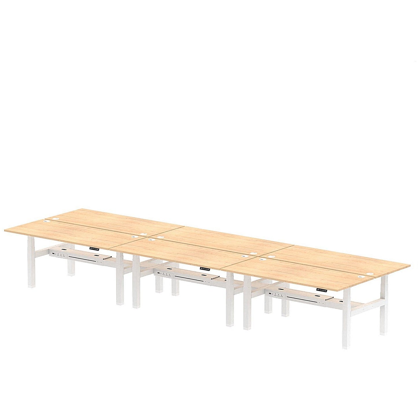 Air 6 Person Sit-Standing Bench Desk, Back to Back, 6 x 1800mm (800mm Deep), White Frame, Maple Easy2Order : HA02782
