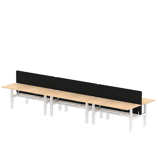 Air 6 Person Sit-Standing Bench Desk with Black Straight Screen, Back to Back, 6 x 1800mm (800mm Deep), White Frame, Maple Easy2Order : HA02783