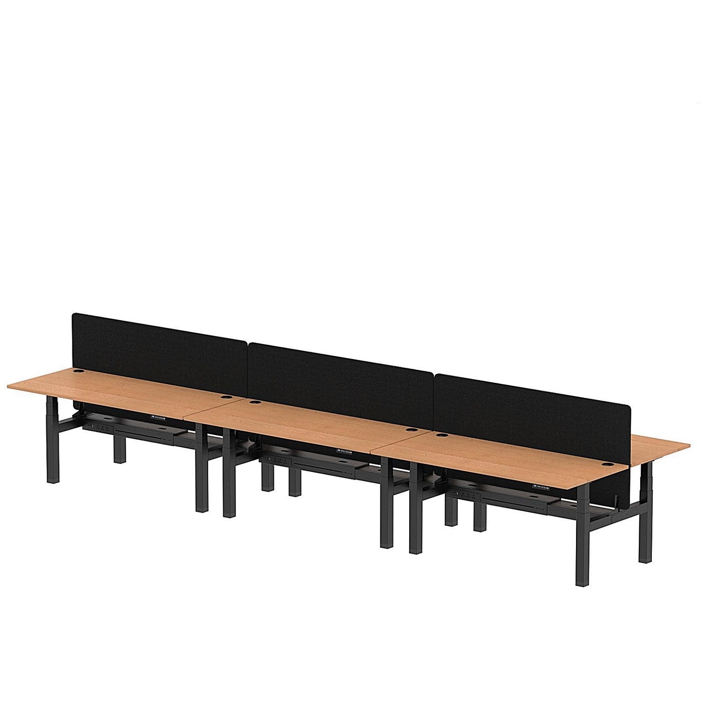 Air 6 Person Sit-Standing Bench Desk with Black Straight Screen, Back to Back, 6 x 1800mm (800mm Deep), Black Frame, Oak Easy2Order : HA02791