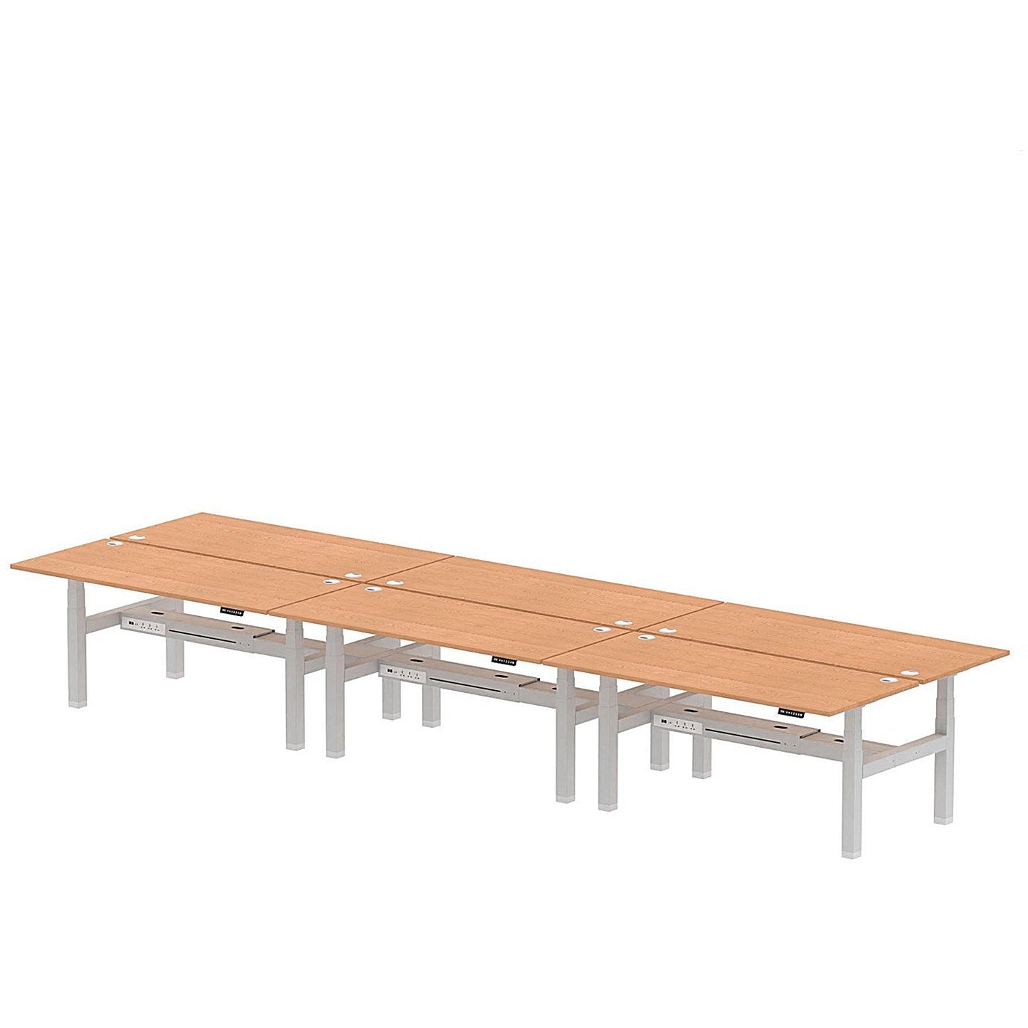 Air 6 Person Sit-Standing Bench Desk, Back to Back, 6 x 1800mm (800mm Deep), Silver Frame, Oak Easy2Order : HA02792