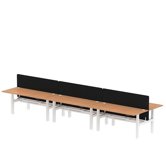 Air 6 Person Sit-Standing Bench Desk with Black Straight Screen, Back to Back, 6 x 1800mm (800mm Deep), White Frame, Oak Easy2Order : HA02795