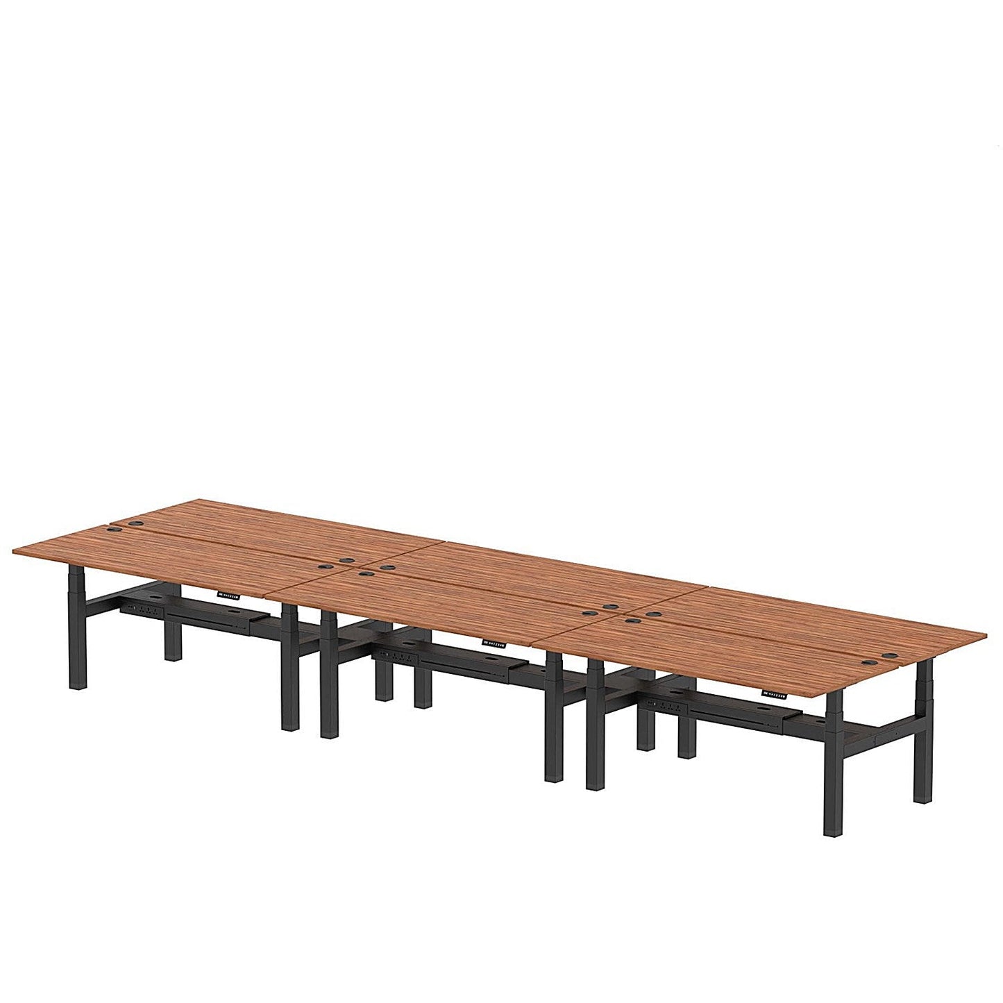 Air 6 Person Sit-Standing Bench Desk, Back to Back, 6 x 1800mm (800mm Deep), Black Frame, Walnut Easy2Order : HA02802
