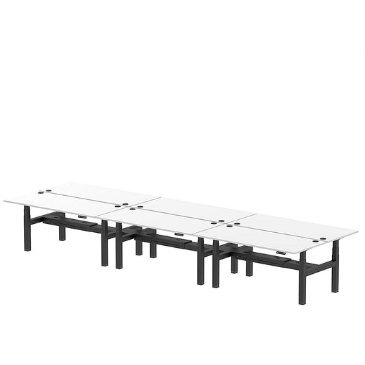 Air 6 Person Sit-Standing Bench Desk, Back to Back, 6 x 1800mm (800mm Deep), Black Frame, White Easy2Order : HA02814
