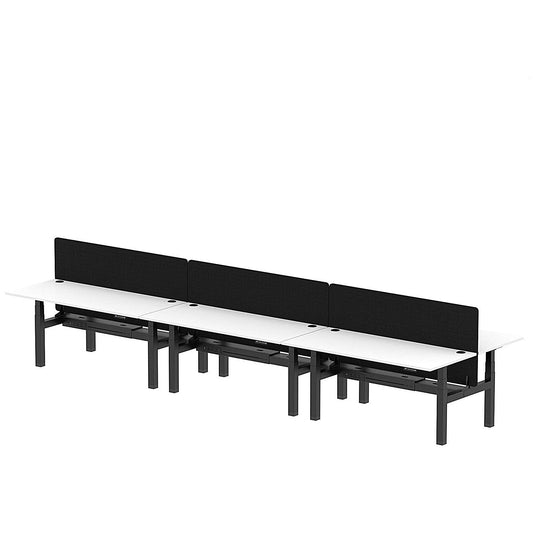 Air 6 Person Sit-Standing Bench Desk with Black Straight Screen, Back to Back, 6 x 1800mm (800mm Deep), Black Frame, White Easy2Order : HA02815