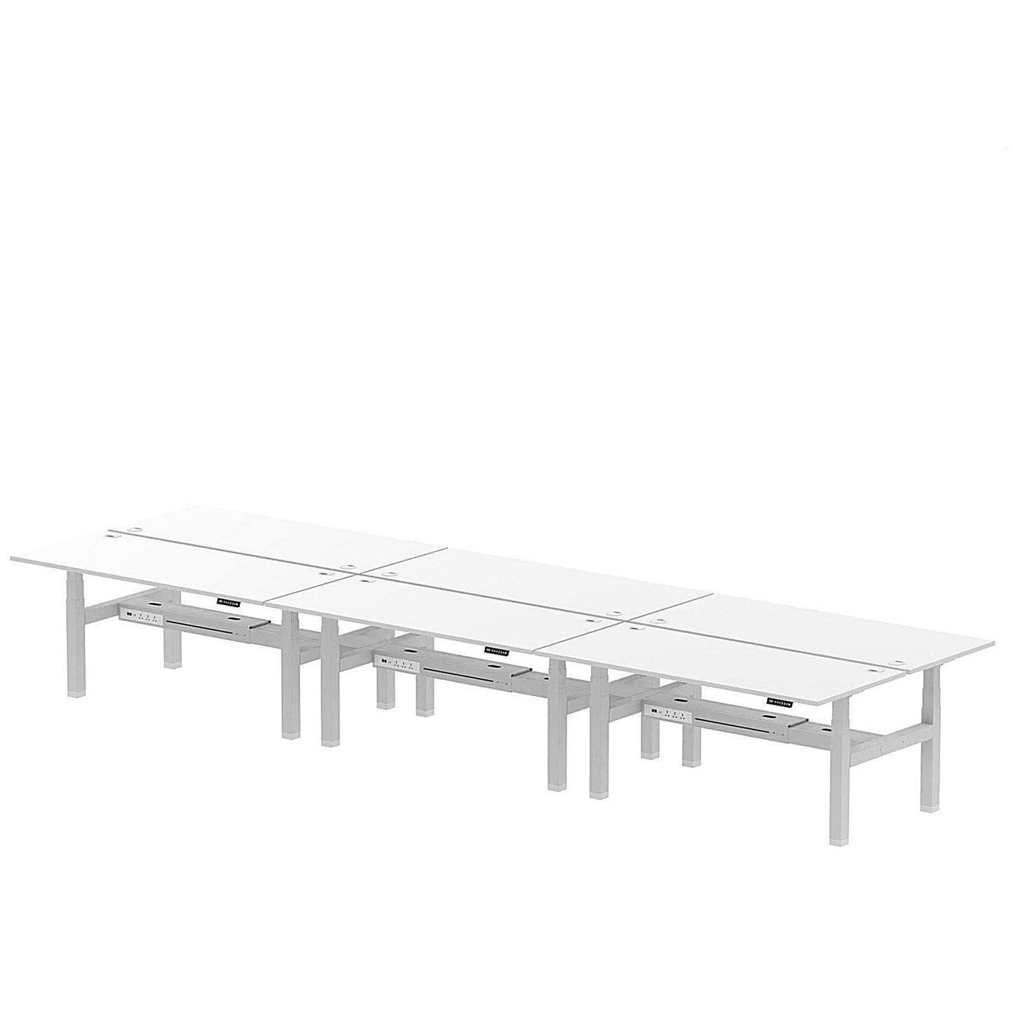 Air 6 Person Sit-Standing Bench Desk, Back to Back, 6 x 1800mm (800mm Deep), Silver Frame, White Easy2Order : HA02816