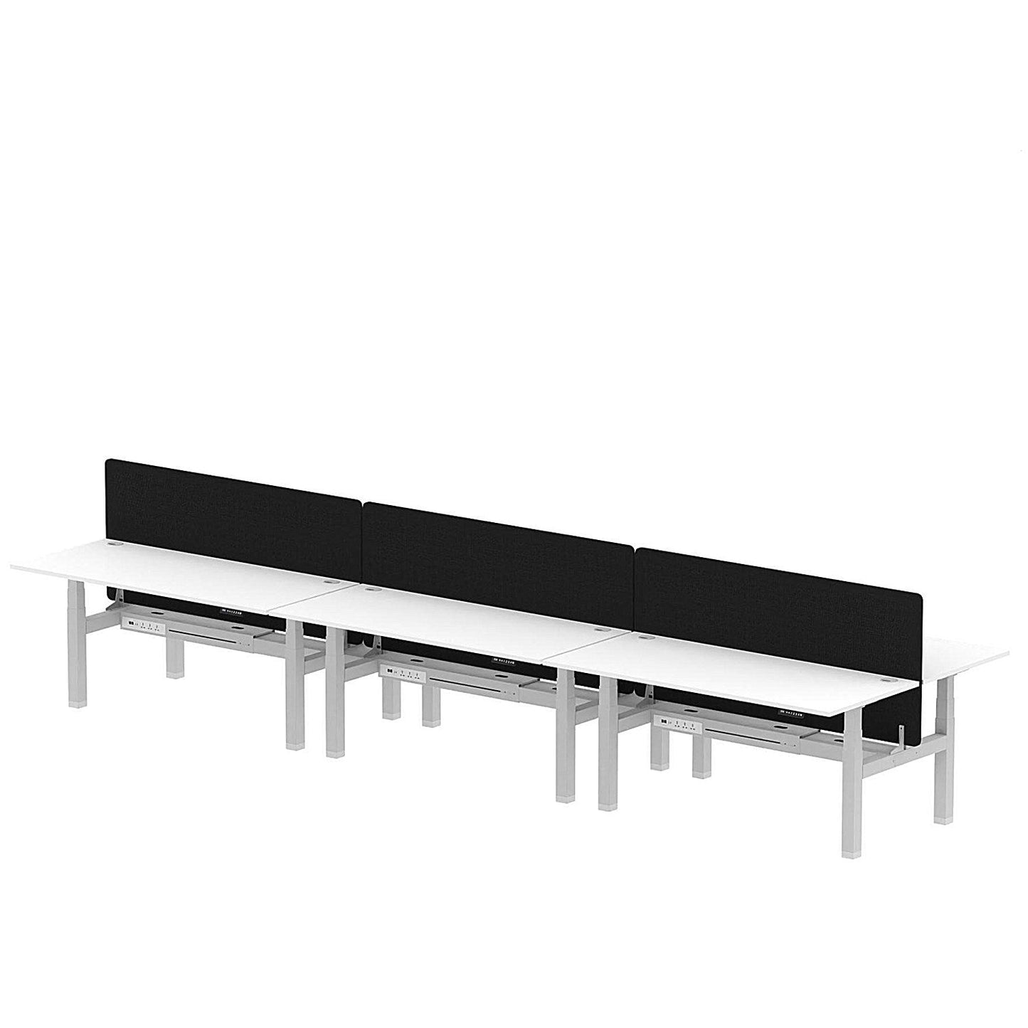 Air 6 Person Sit-Standing Bench Desk with Black Straight Screen, Back to Back, 6 x 1800mm (800mm Deep), Silver Frame, White Easy2Order : HA02817