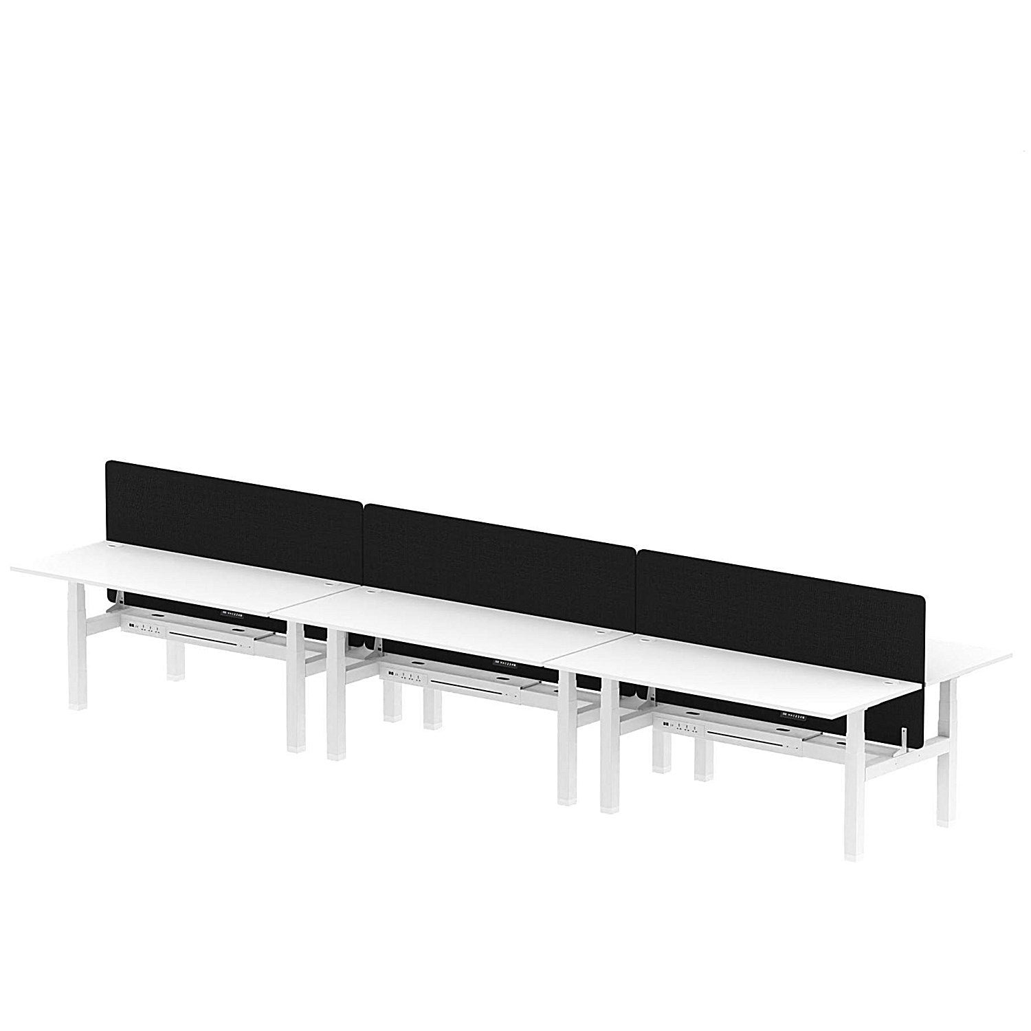 Air 6 Person Sit-Standing Bench Desk with Black Straight Screen, Back to Back, 6 x 1800mm (800mm Deep), White Frame, White Easy2Order : HA02819