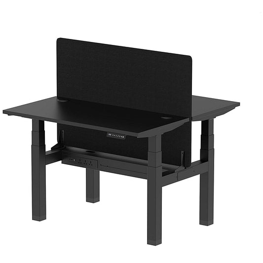 Air 2 Person Sit-Standing Bench Desk with Black Straight Screen, Back to Back, 2 x 1200mm (600mm Deep), Black Frame, Black Easy2Order : HA02827
