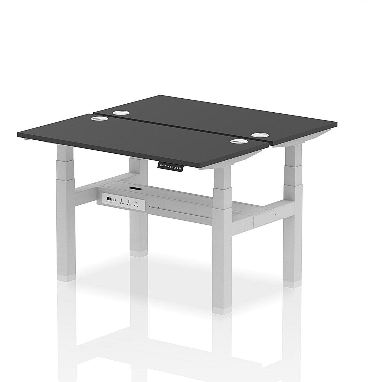 Air 2 Person Sit-Standing Bench Desk, Back to Back, 2 x 1200mm (600mm Deep), Silver Frame, Black Easy2Order : HA02828