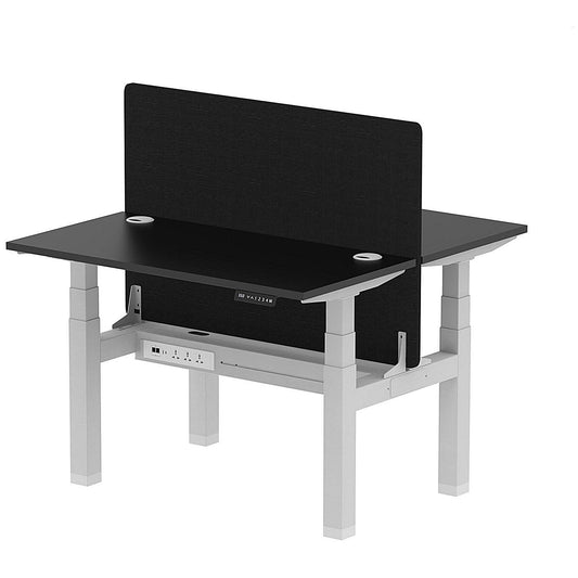 Air 2 Person Sit-Standing Bench Desk with Black Straight Screen, Back to Back, 2 x 1200mm (600mm Deep), Silver Frame, Black Easy2Order : HA02829