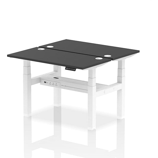 Air 2 Person Sit-Standing Bench Desk, Back to Back, 2 x 1200mm (600mm Deep), White Frame, Black Easy2Order : HA02830