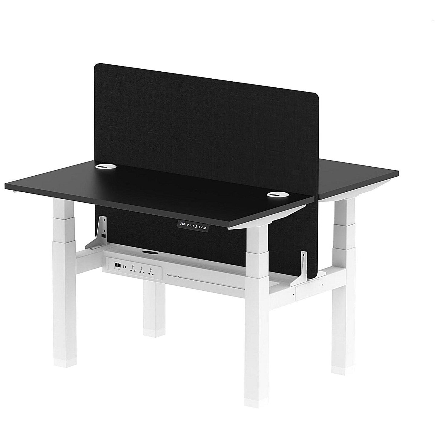 Air 2 Person Sit-Standing Bench Desk with Black Straight Screen, Back to Back, 2 x 1200mm (600mm Deep), White Frame, Black Easy2Order : HA02831