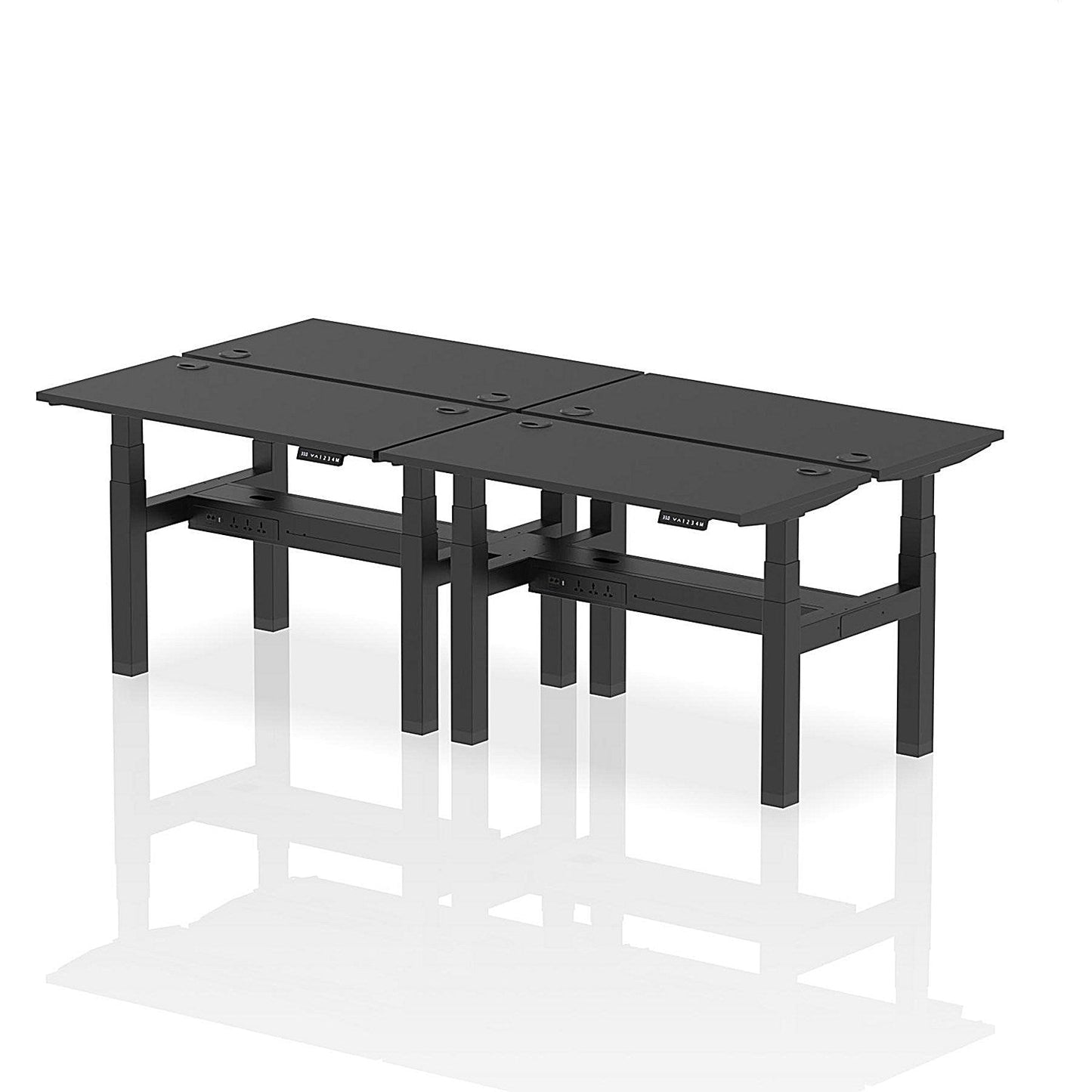Air 4 Person Sit-Standing Bench Desk, Back to Back, 4 x 1200mm (600mm Deep), Black Frame, Black Easy2Order : HA02832