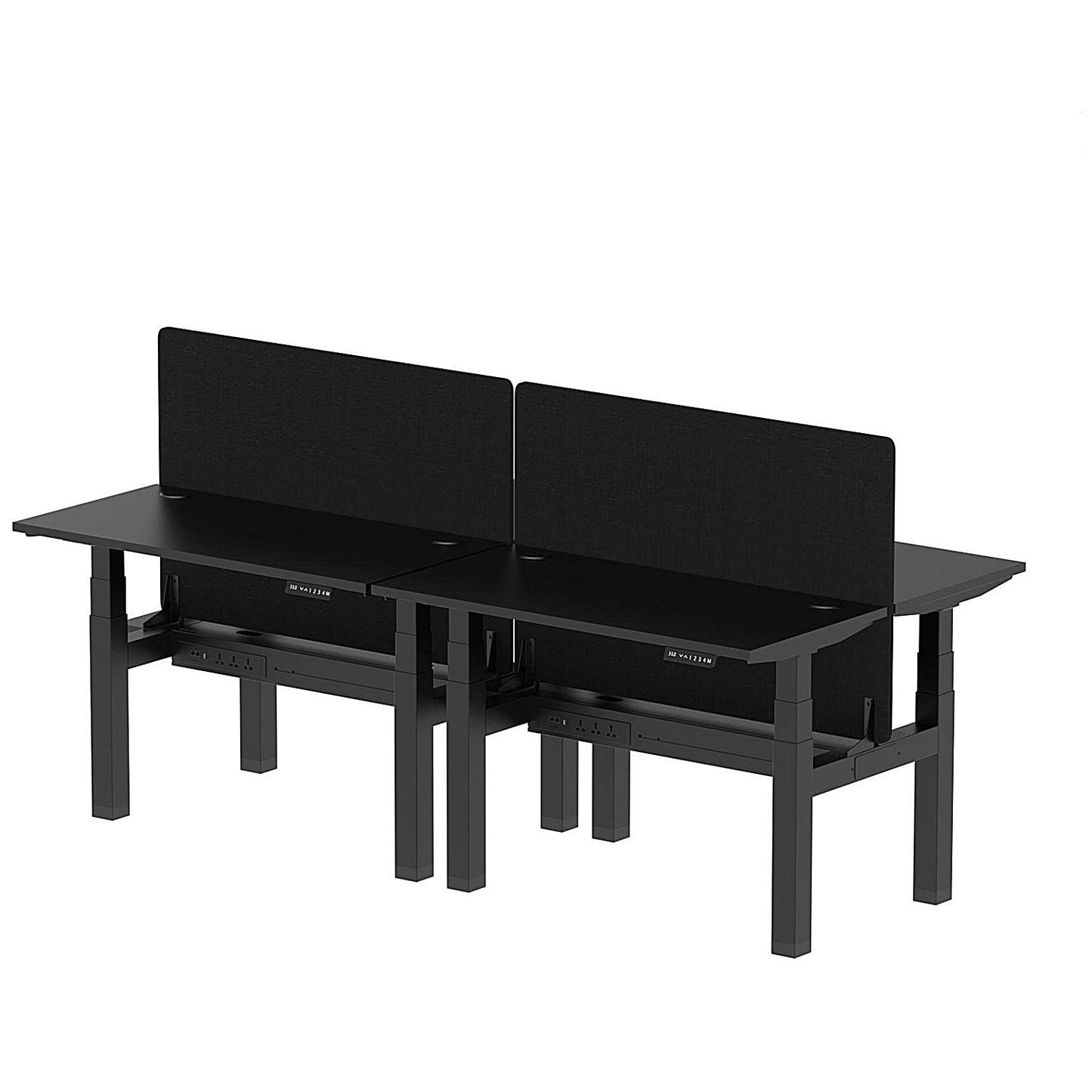 Air 4 Person Sit-Standing Bench Desk with Black Straight Screen, Back to Back, 4 x 1200mm (600mm Deep), Black Frame, Black Easy2Order : HA02833
