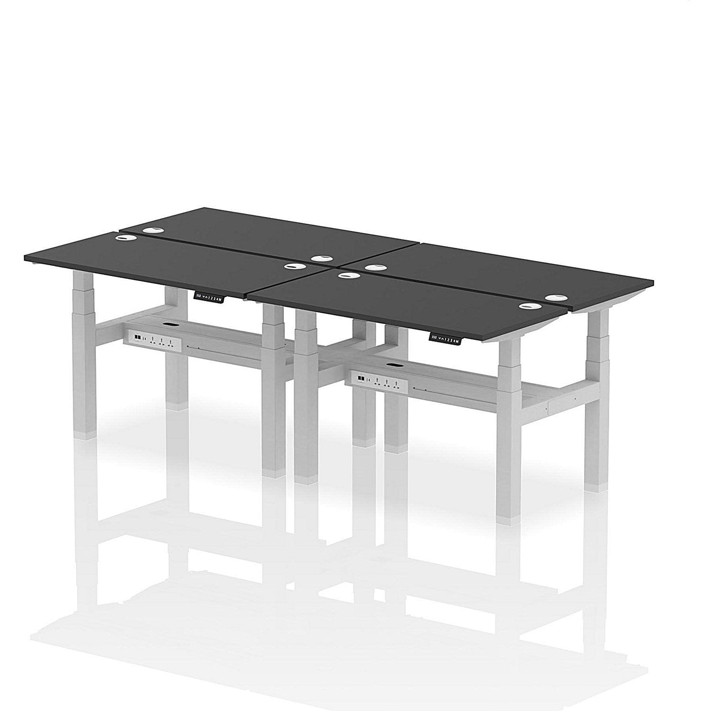 Air 4 Person Sit-Standing Bench Desk, Back to Back, 4 x 1200mm (600mm Deep), Silver Frame, Black Easy2Order : HA02834