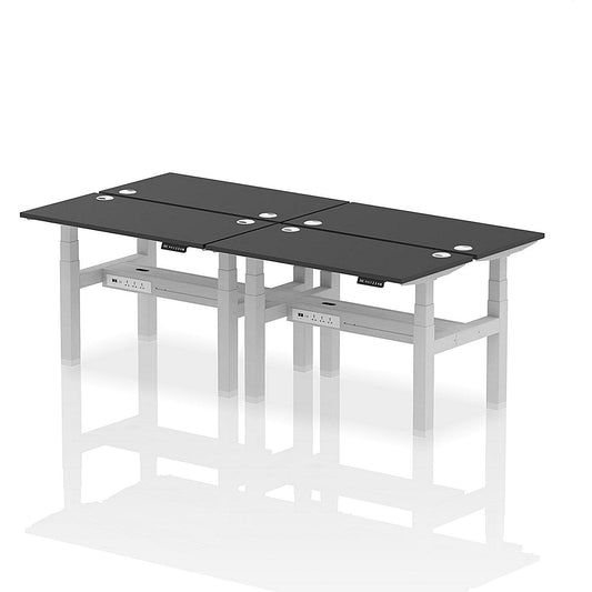 Air 4 Person Sit-Standing Bench Desk, Back to Back, 4 x 1200mm (600mm Deep), Silver Frame, Black Easy2Order : HA02834