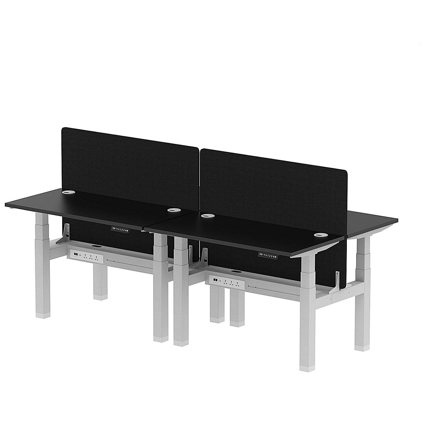Air 4 Person Sit-Standing Bench Desk with Black Straight Screen, Back to Back, 4 x 1200mm (600mm Deep), Silver Frame, Black Easy2Order : HA02835