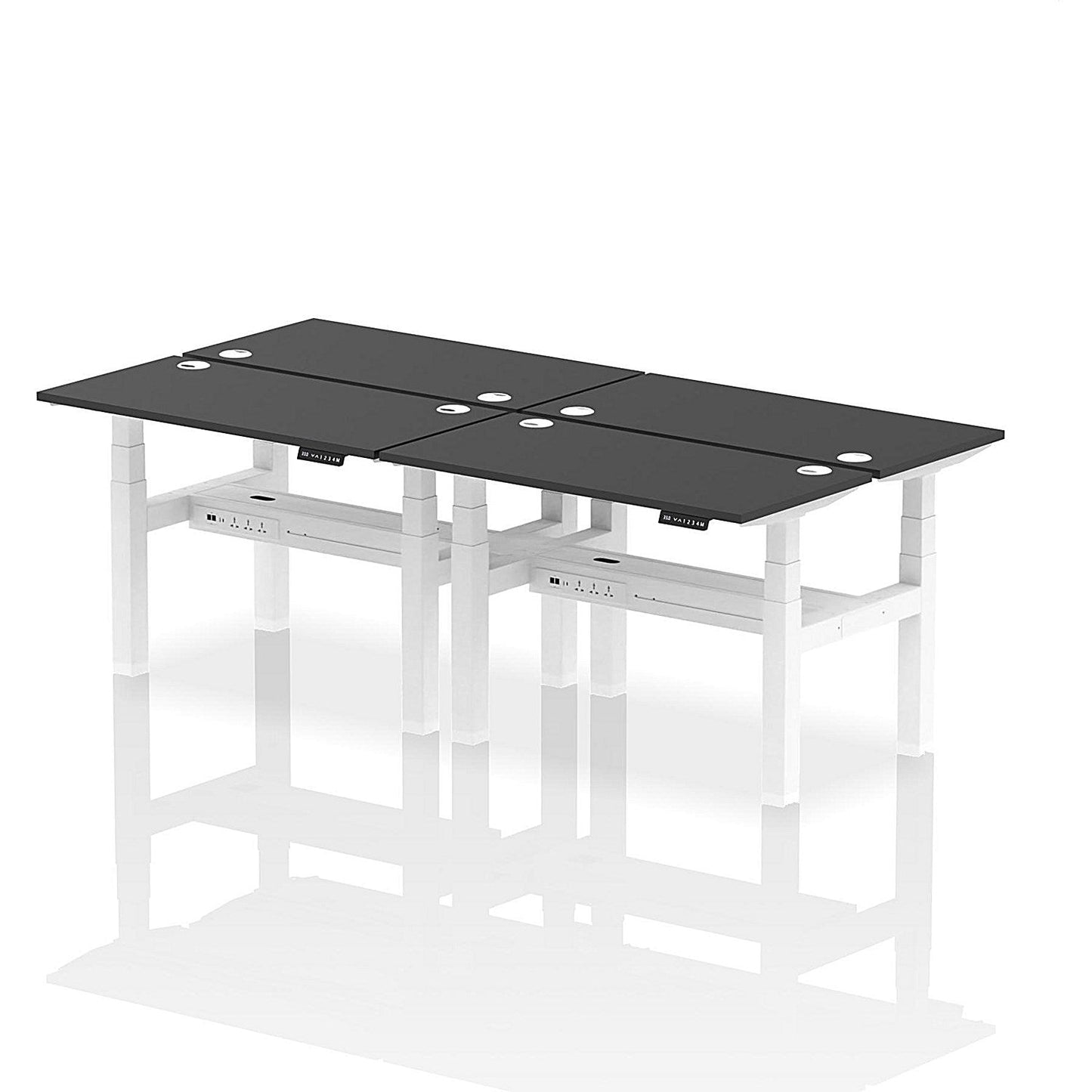 Air 4 Person Sit-Standing Bench Desk, Back to Back, 4 x 1200mm (600mm Deep), White Frame, Black Easy2Order : HA02836