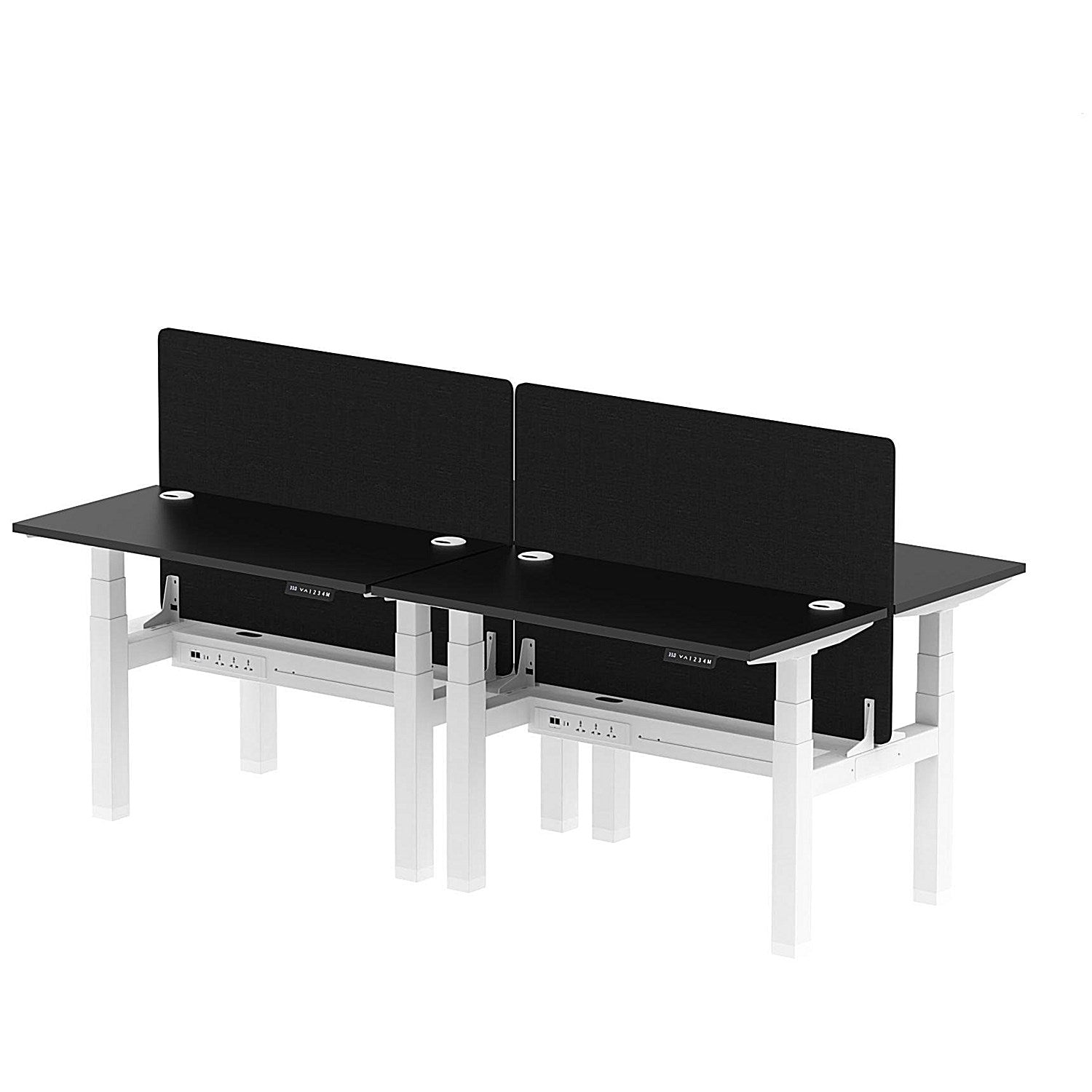 Air 4 Person Sit-Standing Bench Desk with Black Straight Screen, Back to Back, 4 x 1200mm (600mm Deep), White Frame, Black Easy2Order : HA02837