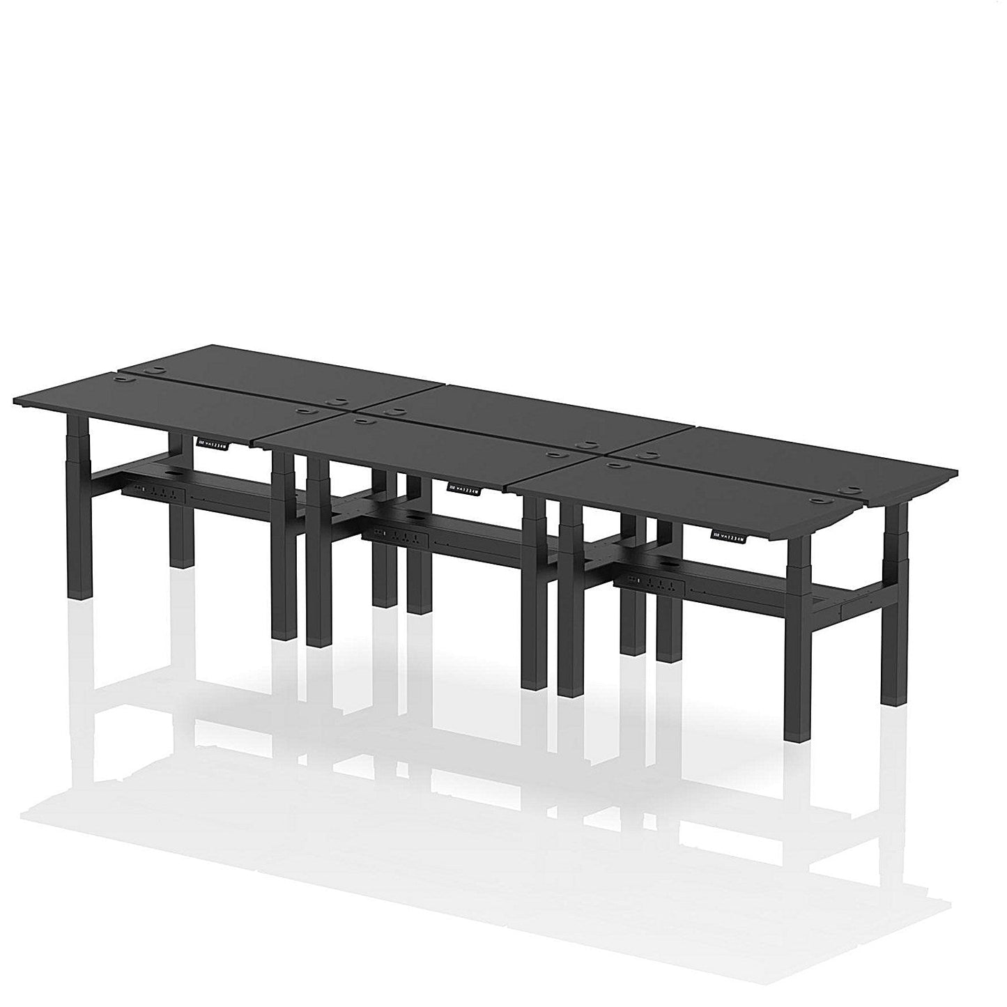 Air 6 Person Sit-Standing Bench Desk, Back to Back, 6 x 1200mm (600mm Deep), Black Frame, Black Easy2Order : HA02838