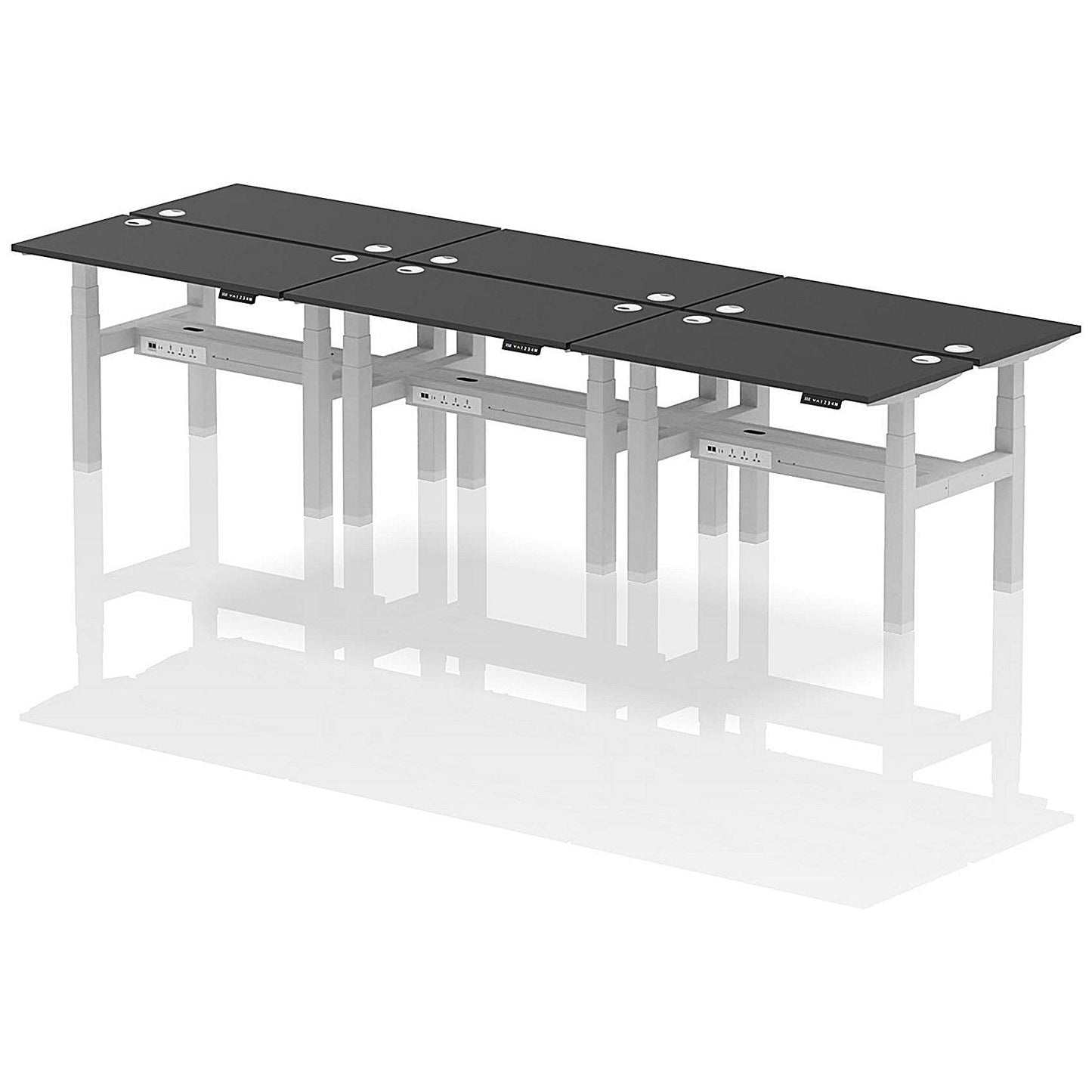 Air 6 Person Sit-Standing Bench Desk, Back to Back, 6 x 1200mm (600mm Deep), Silver Frame, Black Easy2Order : HA02840