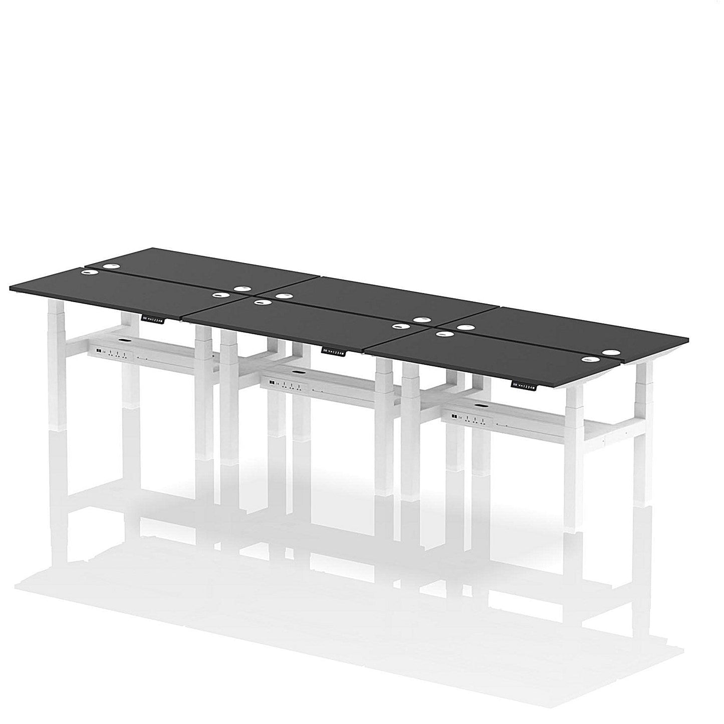 Air 6 Person Sit-Standing Bench Desk, Back to Back, 6 x 1200mm (600mm Deep), White Frame, Black Easy2Order : HA02842