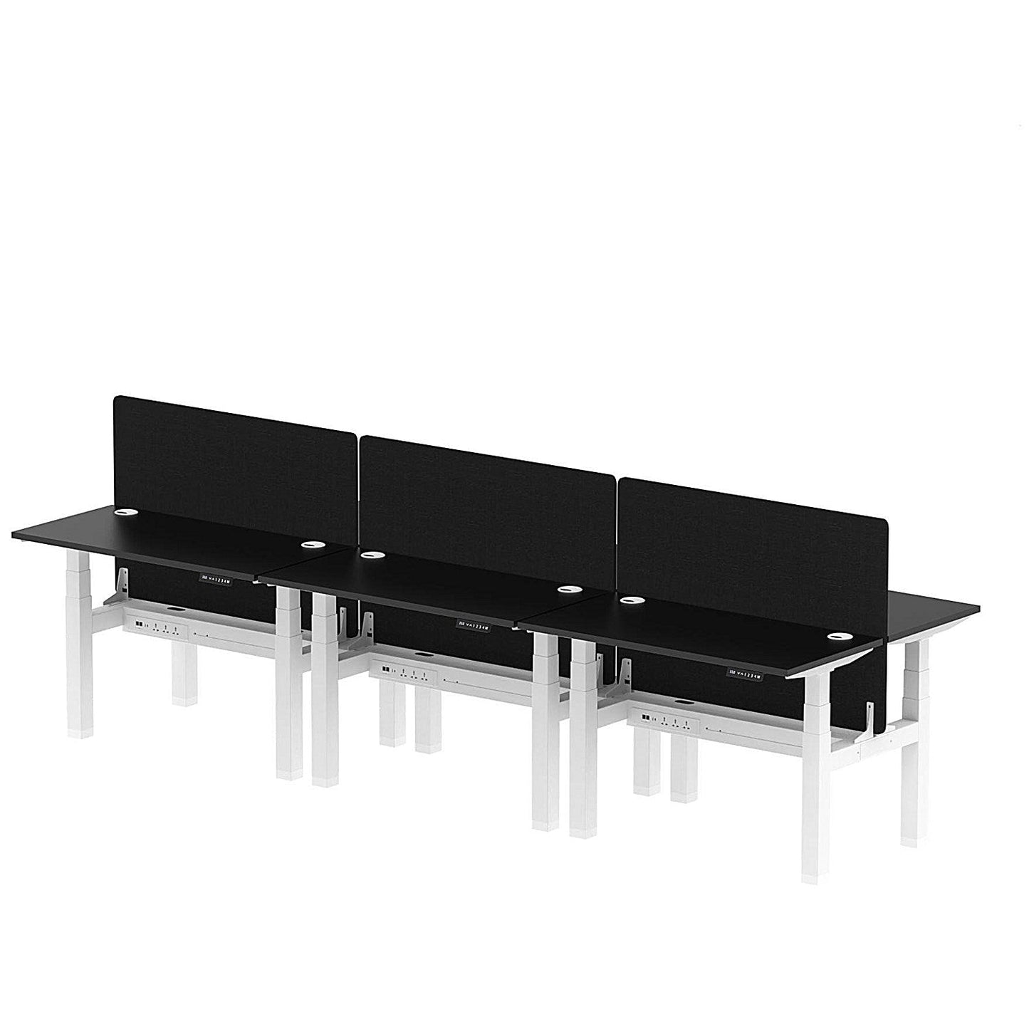 Air 6 Person Sit-Standing Bench Desk with Black Straight Screen, Back to Back, 6 x 1200mm (600mm Deep), White Frame, Black Easy2Order : HA02843