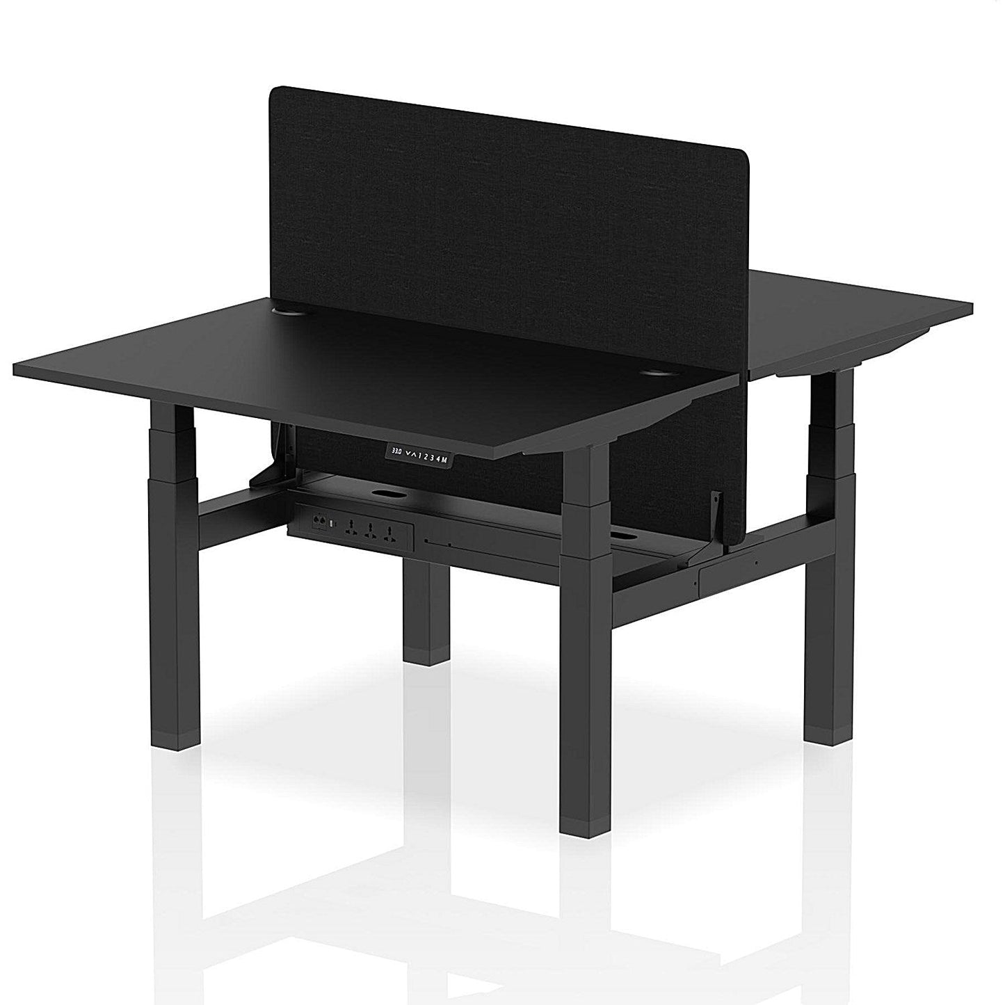 Air 2 Person Sit-Standing Bench Desk with Black Straight Screen, Back to Back, 2 x 1200mm (800mm Deep), Black Frame, Black Easy2Order : HA02845