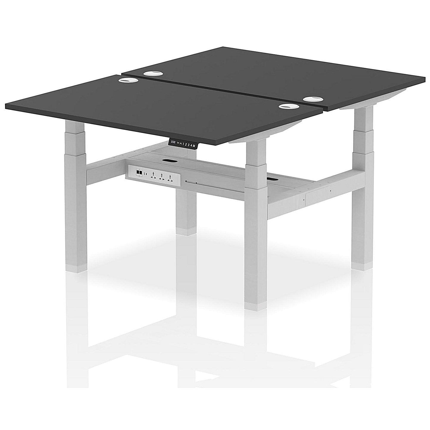 Air 2 Person Sit-Standing Bench Desk, Back to Back, 2 x 1200mm (800mm Deep), Silver Frame, Black Easy2Order : HA02846