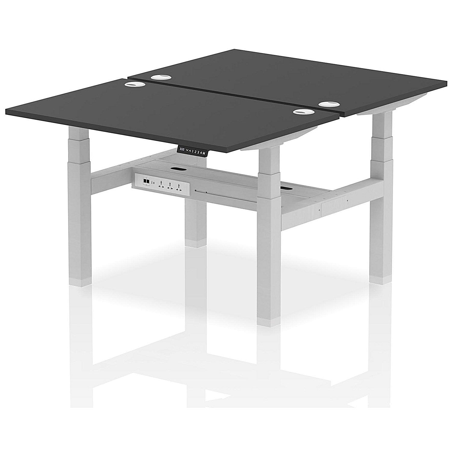 Air 2 Person Sit-Standing Bench Desk, Back to Back, 2 x 1200mm (800mm Deep), Silver Frame, Black Easy2Order : HA02846