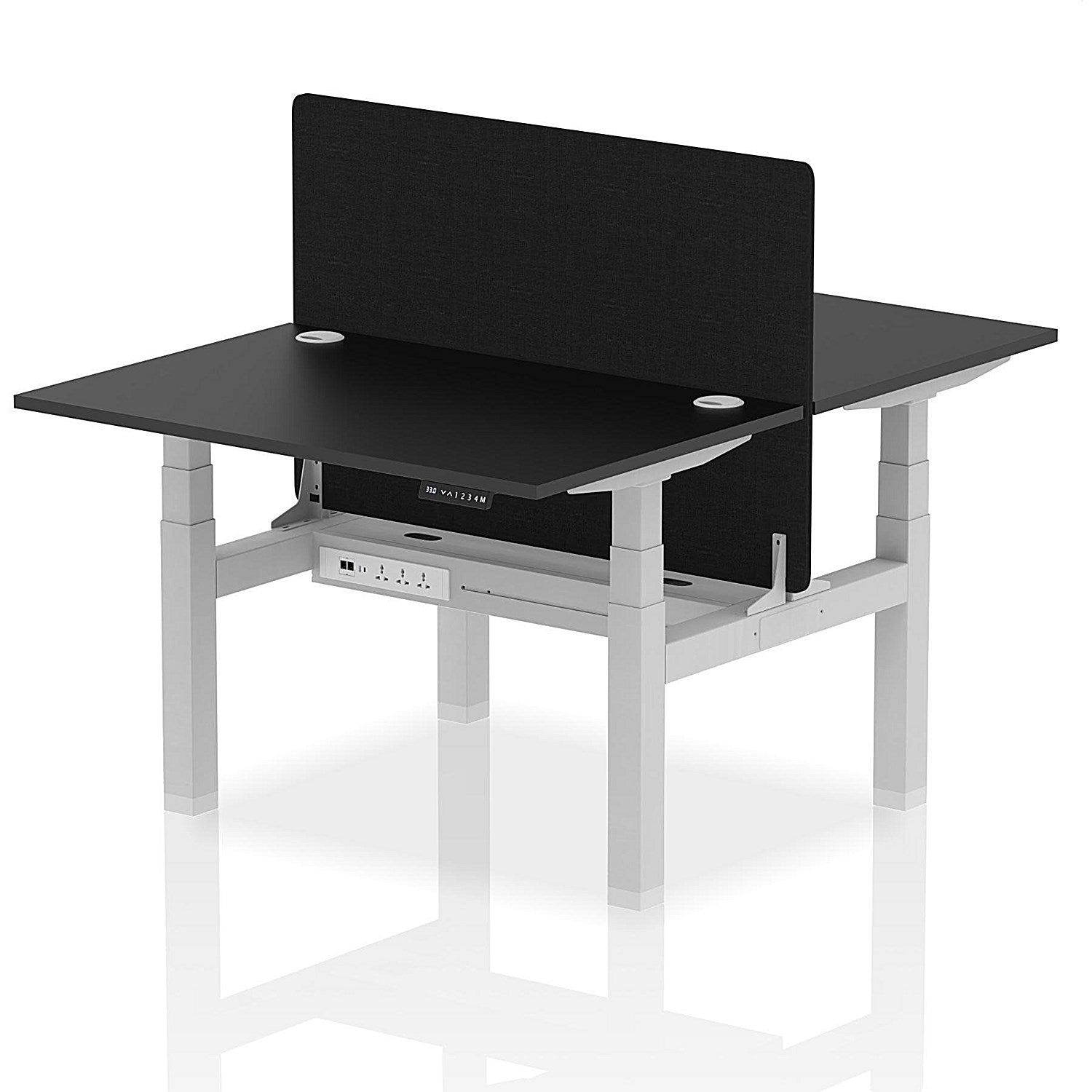 Air 2 Person Sit-Standing Bench Desk with Black Straight Screen, Back to Back, 2 x 1200mm (800mm Deep), Silver Frame, Black Easy2Order : HA02847