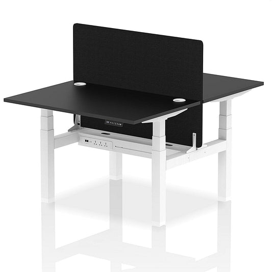 Air 2 Person Sit-Standing Bench Desk with Black Straight Screen, Back to Back, 2 x 1200mm (800mm Deep), White Frame, Black Easy2Order : HA02849