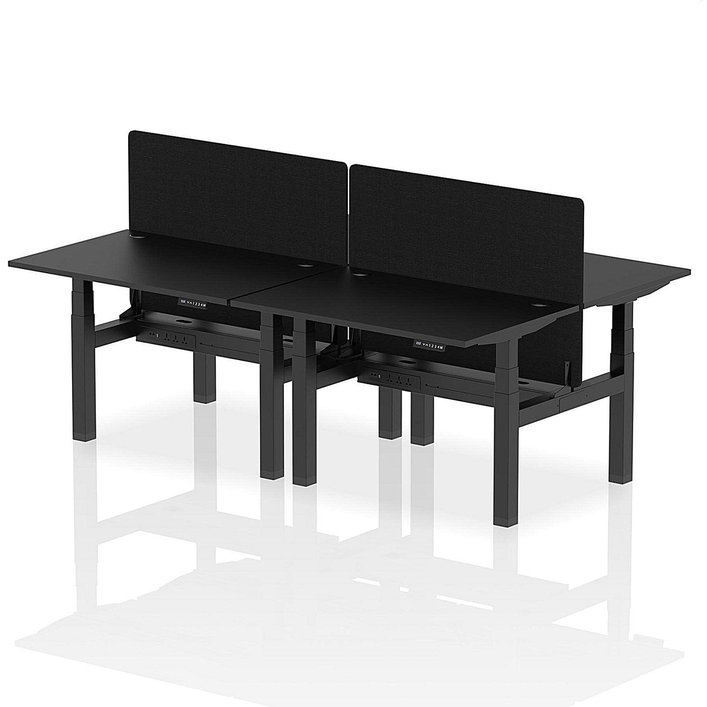 Air 4 Person Sit-Standing Bench Desk with Black Straight Screen, Back to Back, 4 x 1200mm (800mm Deep), Black Frame, Black Easy2Order : HA02857