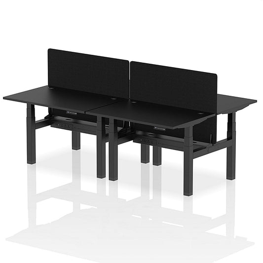 Air 4 Person Sit-Standing Bench Desk with Black Straight Screen, Back to Back, 4 x 1200mm (800mm Deep), Black Frame, Black Easy2Order : HA02857