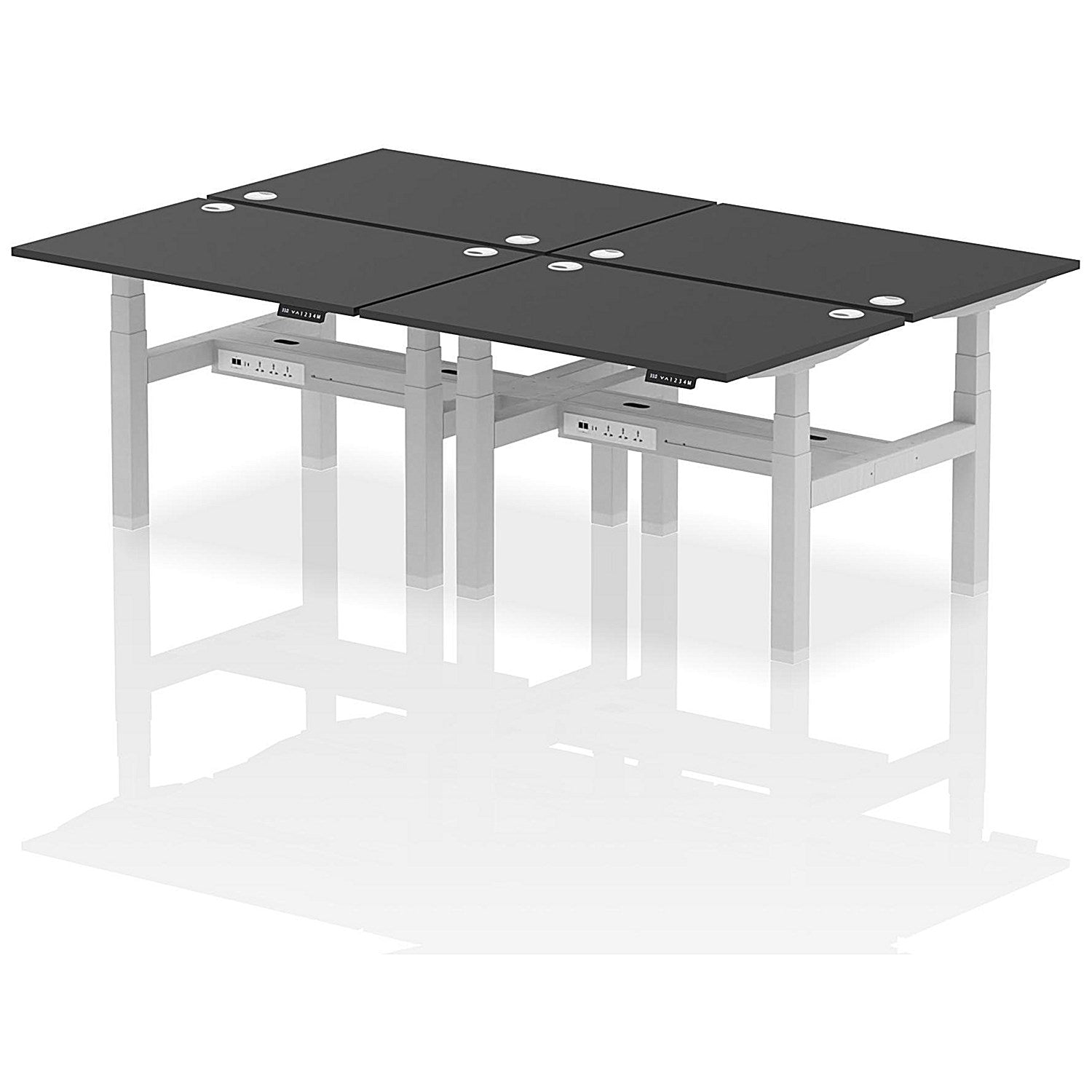Air 4 Person Sit-Standing Bench Desk, Back to Back, 4 x 1200mm (800mm Deep), Silver Frame, Black Easy2Order : HA02858